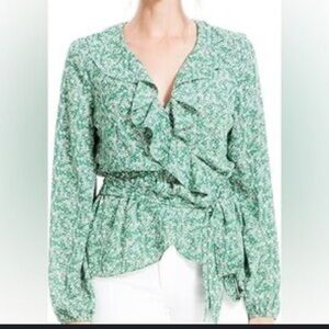 Max Studio Women's  Size SLong Sleeve Wrap Ruffle Front Top NWT